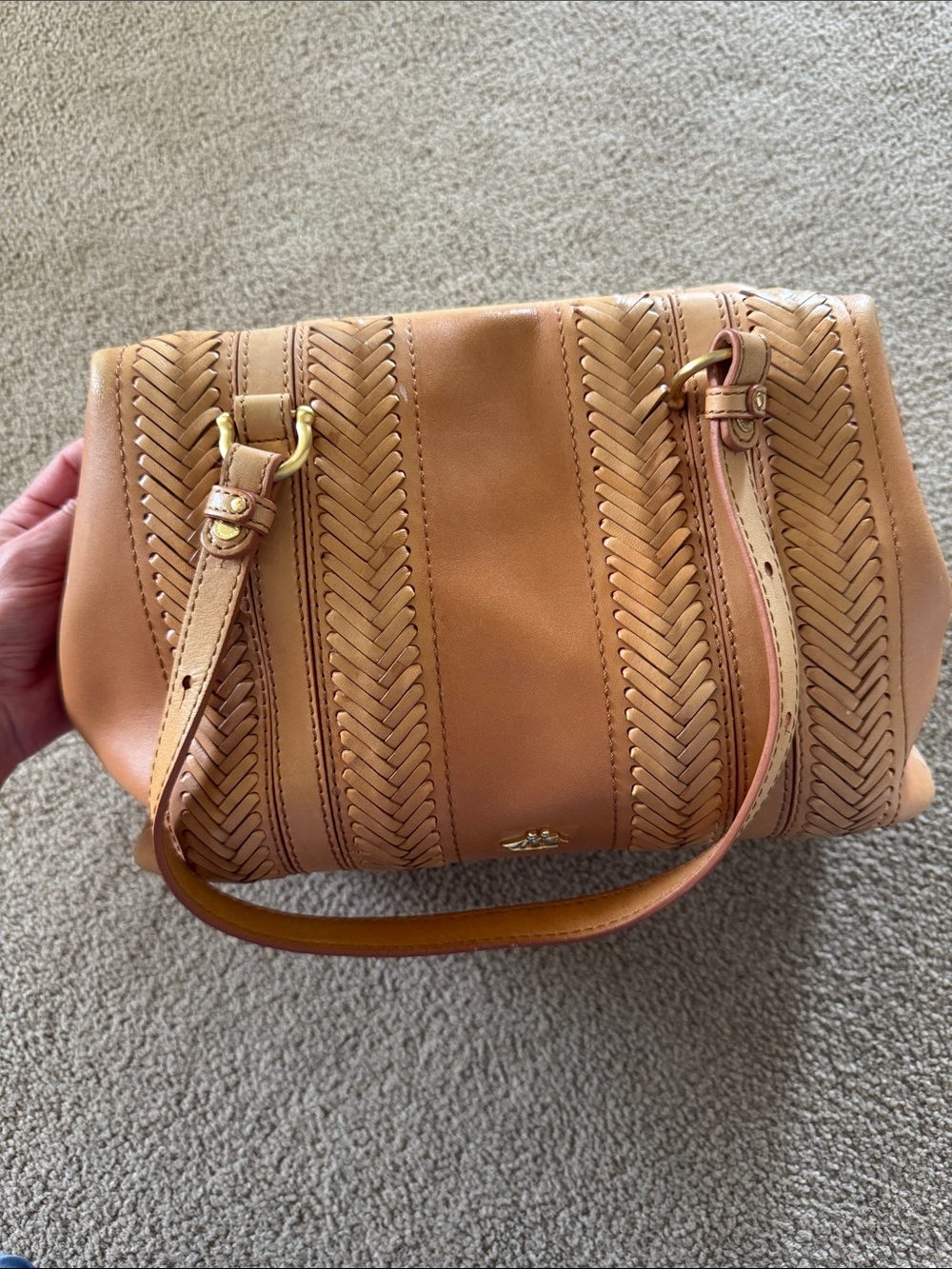 Brahmin Woven Leather Shoulder Bag in Tan